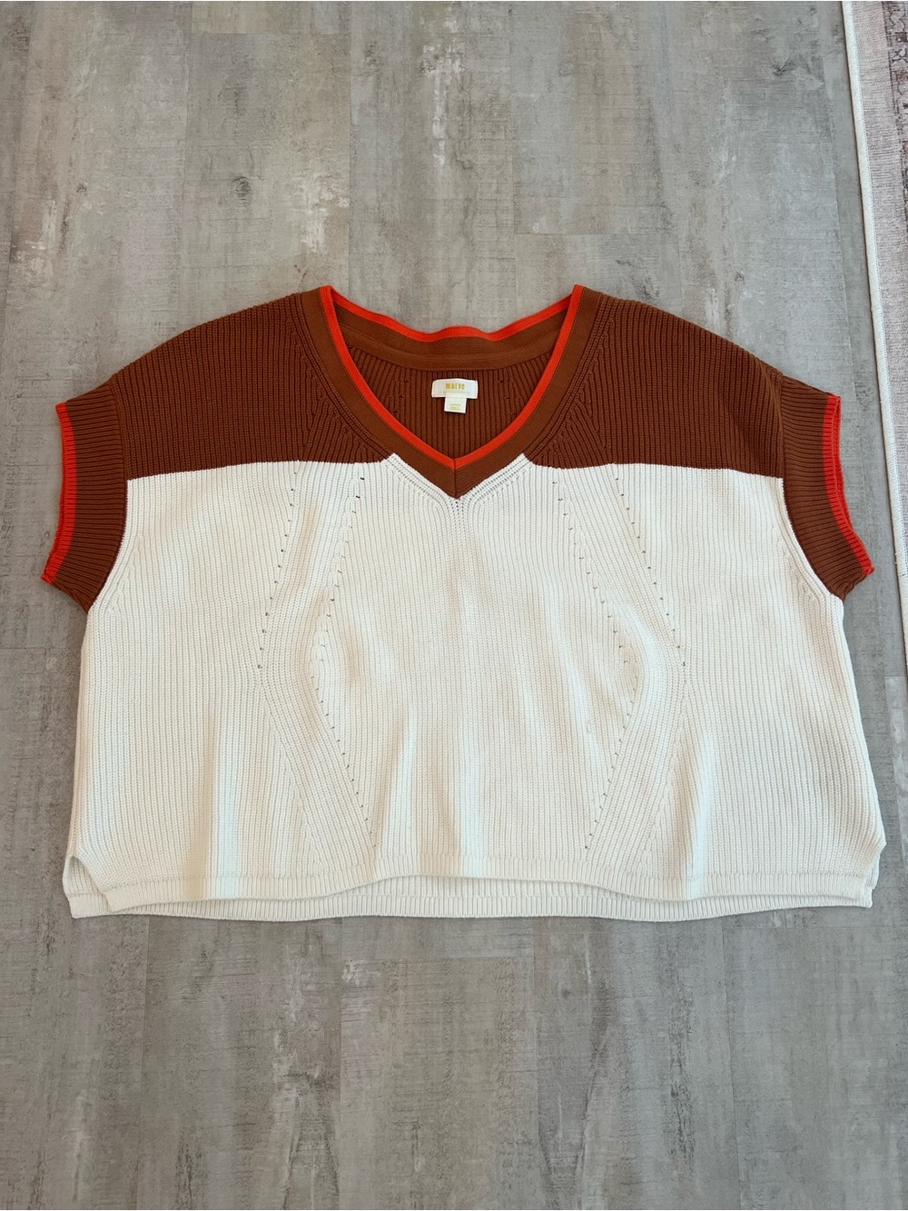 Anthropologie Maeve Burnt Orange and White Sweater Tee with Bright Orange Trim